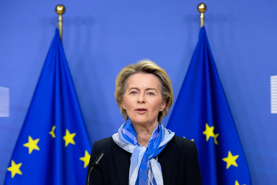 European Commission President Ursula von der Leyen speaking in Brussels, Belgium, on December 21, 2020.